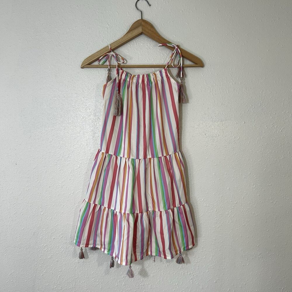 Chicwish Girls' Multicolor Striped Tassel Tiered Sundress 110 Cotton Sleeveless